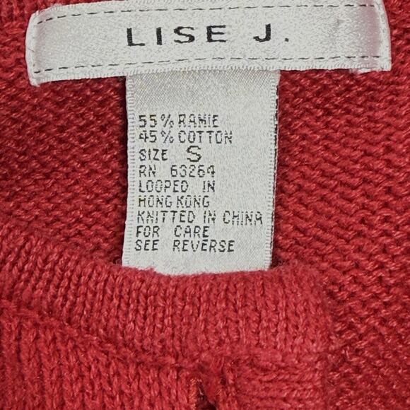 Vintage Lise J Cardigan Sweater Sz S Cardinal Red Black Embroidery and Beading - Picture 8 of 9